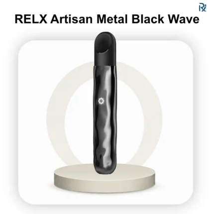 Premium textured finish of RELX Artisan Metal Black Wave device kit on a luxury surface in Dubai