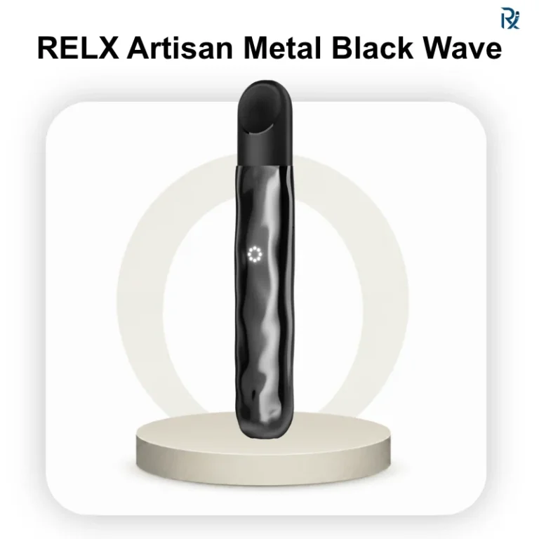 Premium textured finish of RELX Artisan Metal Black Wave device kit on a luxury surface in Dubai