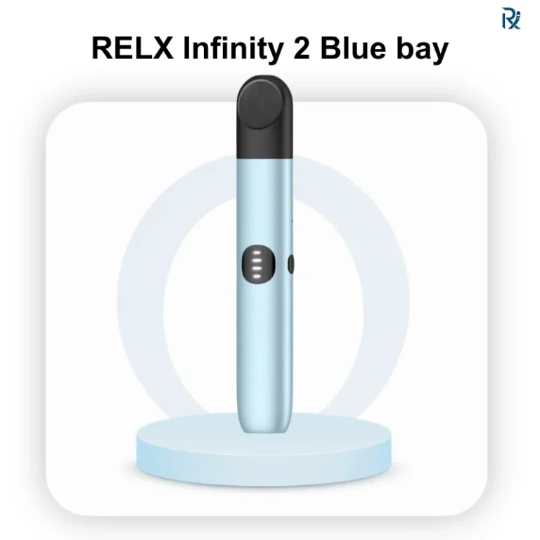 metallic smart button on an authentic RELX Infinity 2 Blue Bay vape