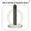 An authentic RELX Infinity 2 Obsidian Black device showcasing its sleek matte dark finish and central round LED screen indicator