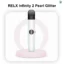 A RELX Infinity 2 Pearl Glitter vape resting horizontally showing its slim aerodynamic profile and pearlescent sparkling hue