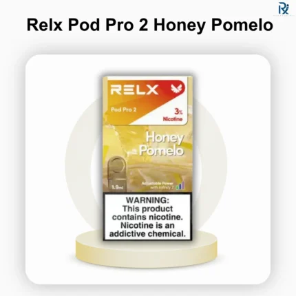 A single 3 percent flavor RELX Pod Pro 2 Honey Pomelo capsule next to fresh citrus slices.