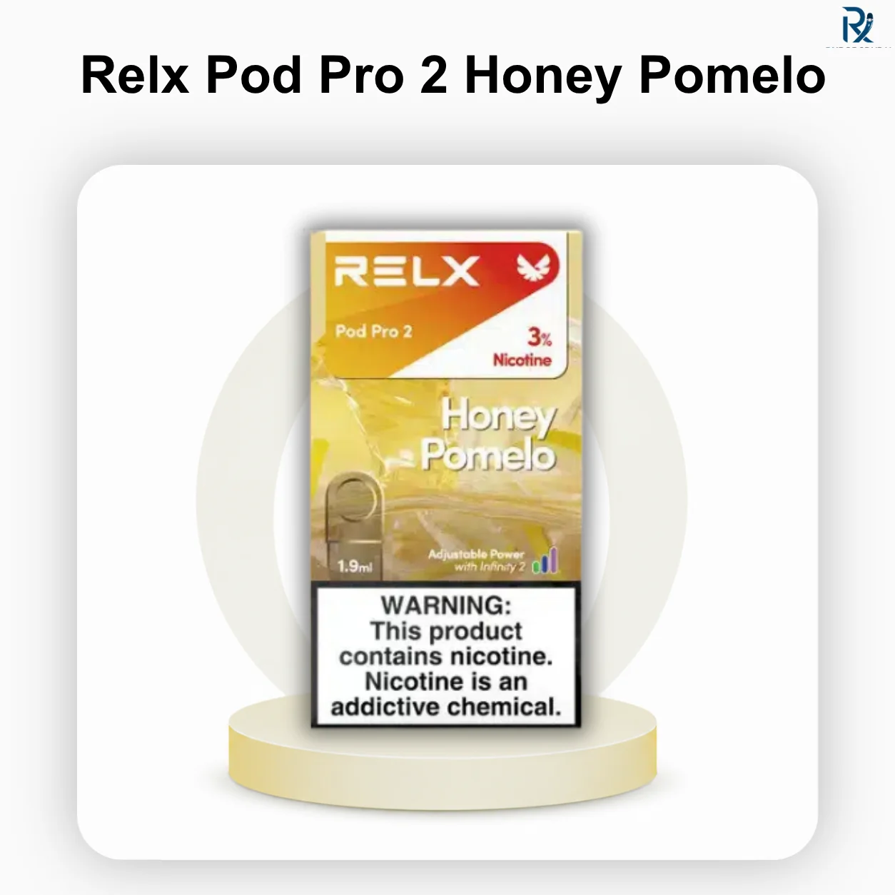RELX Pod Pro 2 Honey Pomelo 3% A single 3 percent flavor RELX Pod Pro 2 Honey Pomelo capsule next to fresh citrus slices.