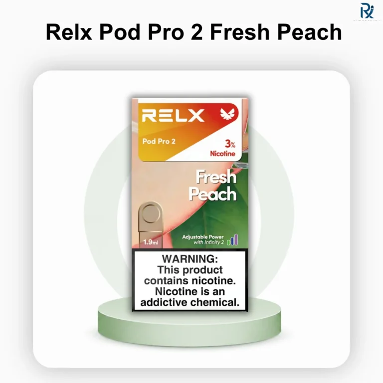 Relx Pod Pro 2 Fresh Peach 3 percent nicotine packaging box and single vape pod