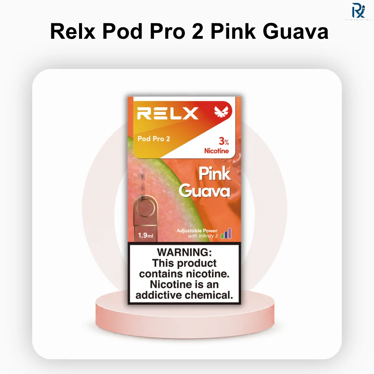 A delivery box featuring genuine RELX Pod Pro 2 Pink Guava 3 percent nicotine salt cartridges