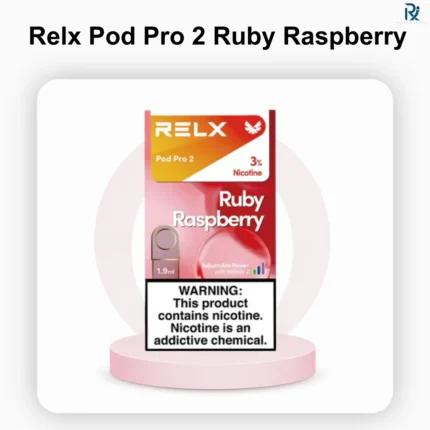 A retail display pack of RELX Pod Pro 2 Ruby Raspberry 3% showing the secure outer box with its unique holographic scratch-and-verify security sticker