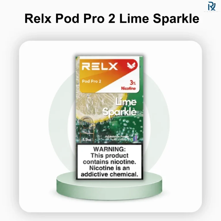 RELX Pod Pro 2 Lime Sparkle single vape pod container showing the green accent ring and clear liquid window.