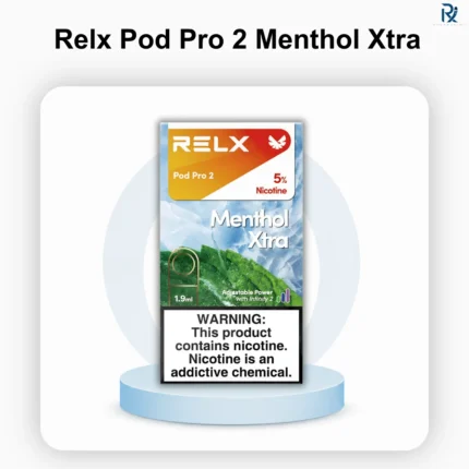 Relx Pod Pro 2 Menthol Xtra vaped pod packaging showing 5 percent nicotine strength