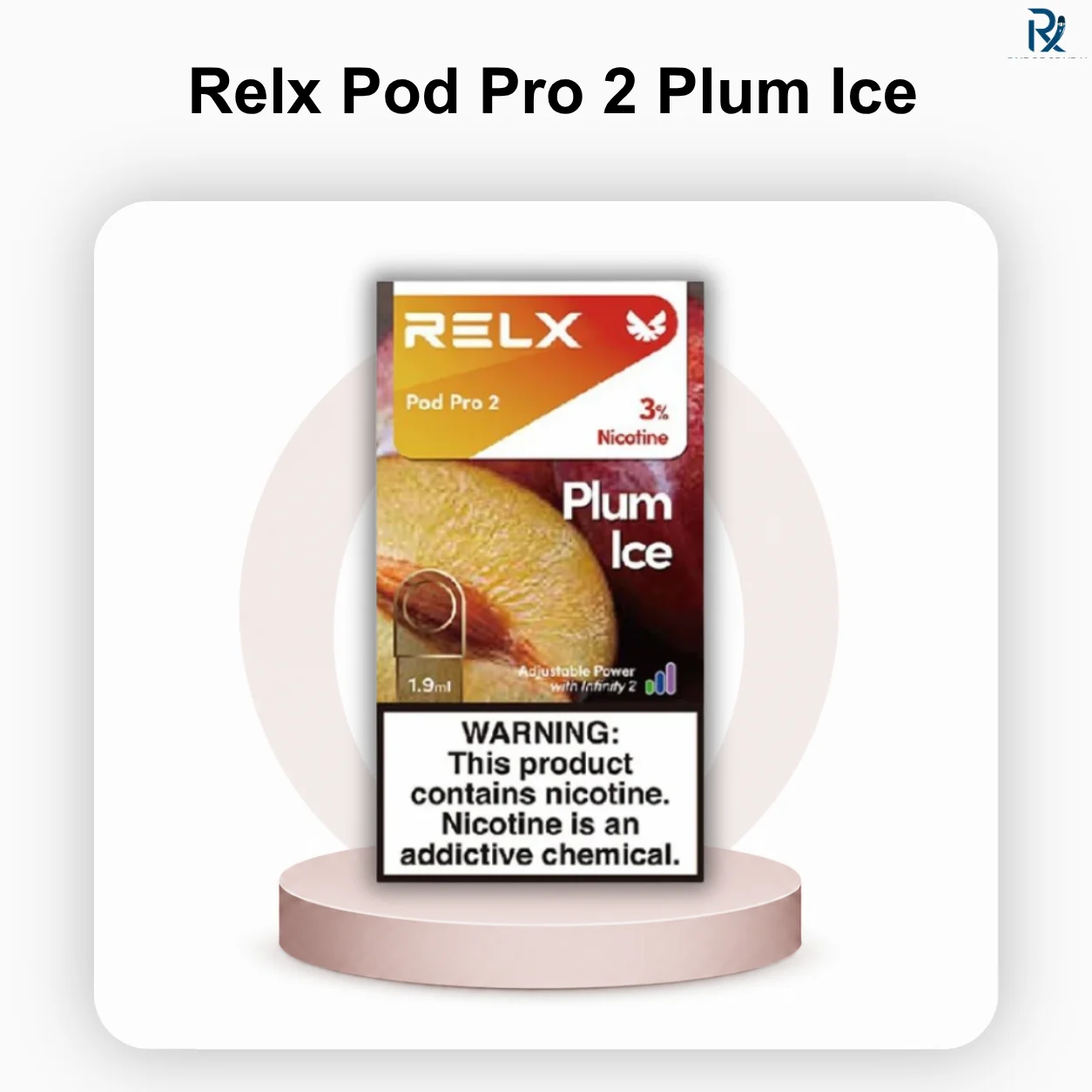 Relx Pod Pro 2 Plum Ice Relx Pod Pro 2 Plum Ice 3 percent replacement pod pack displayed on a clean retail storefront shelf