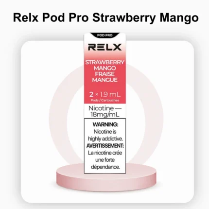 RELX Pod Pro Strawberry Mango 18mg vape pod retail packaging for the UAE market.