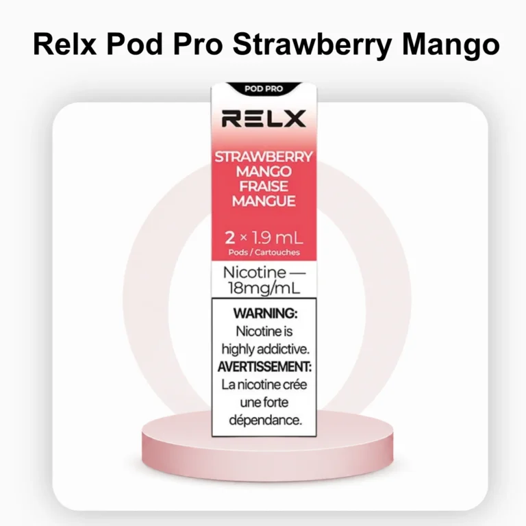RELX Pod Pro Strawberry Mango 18mg vape pod retail packaging for the UAE market.