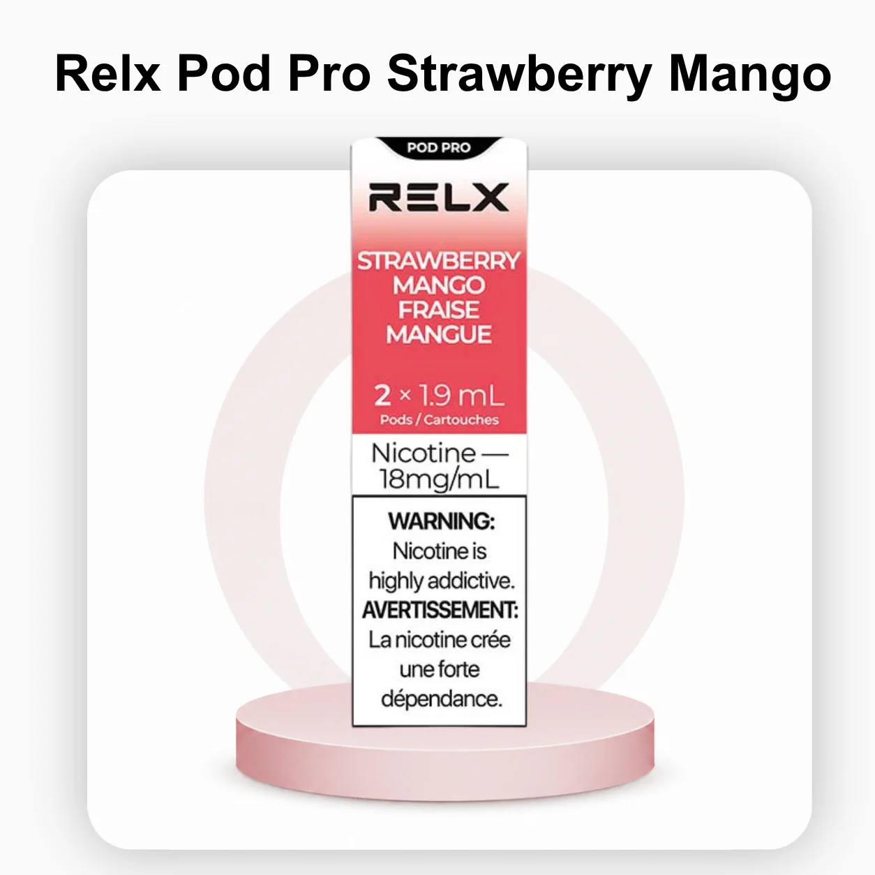 RELX Pod Pro Strawberry Mango 18mg vape pod retail packaging for the UAE market.