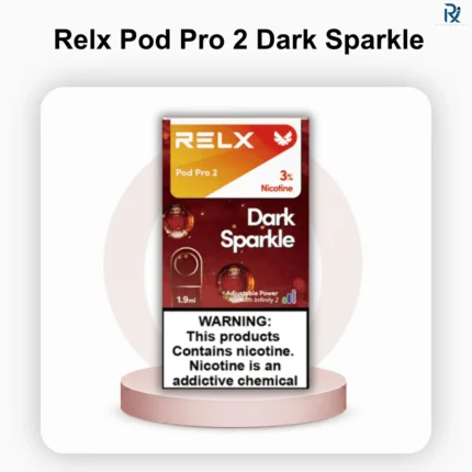 genuine RELX Pod Pro 2 Dark Sparkle 30mg box resting flat on a textured matte black platform
