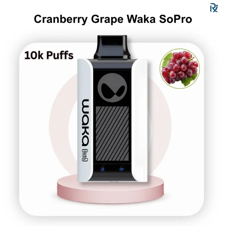 Close up of a WAKA SoPro 10000 Cranberry Grape box label next to a secure local courier delivery packet