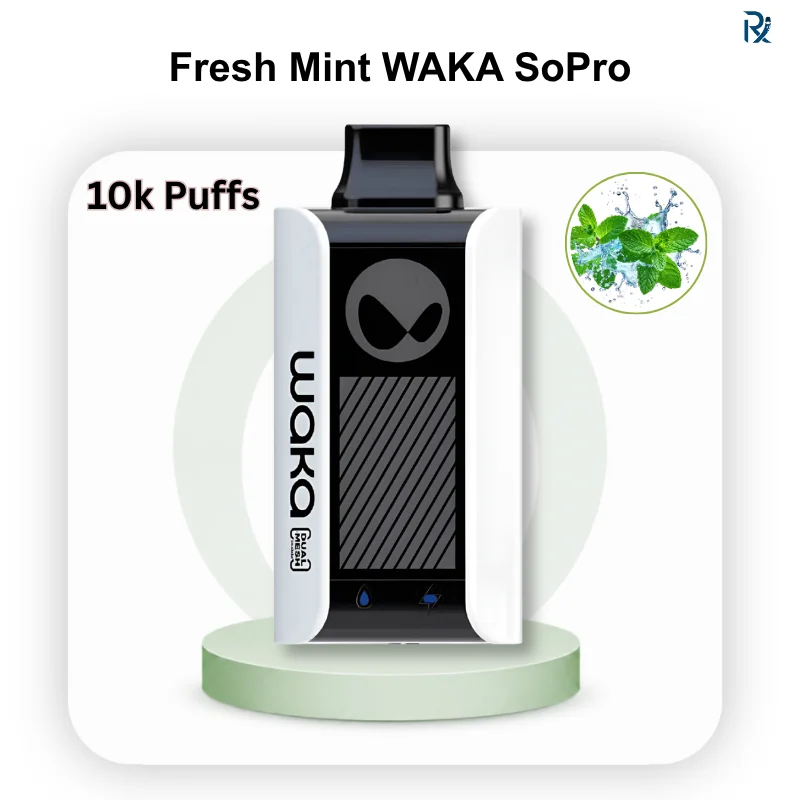 Handheld view of Fresh Mint WAKA SoPro 10000 disposable vape in Dubai